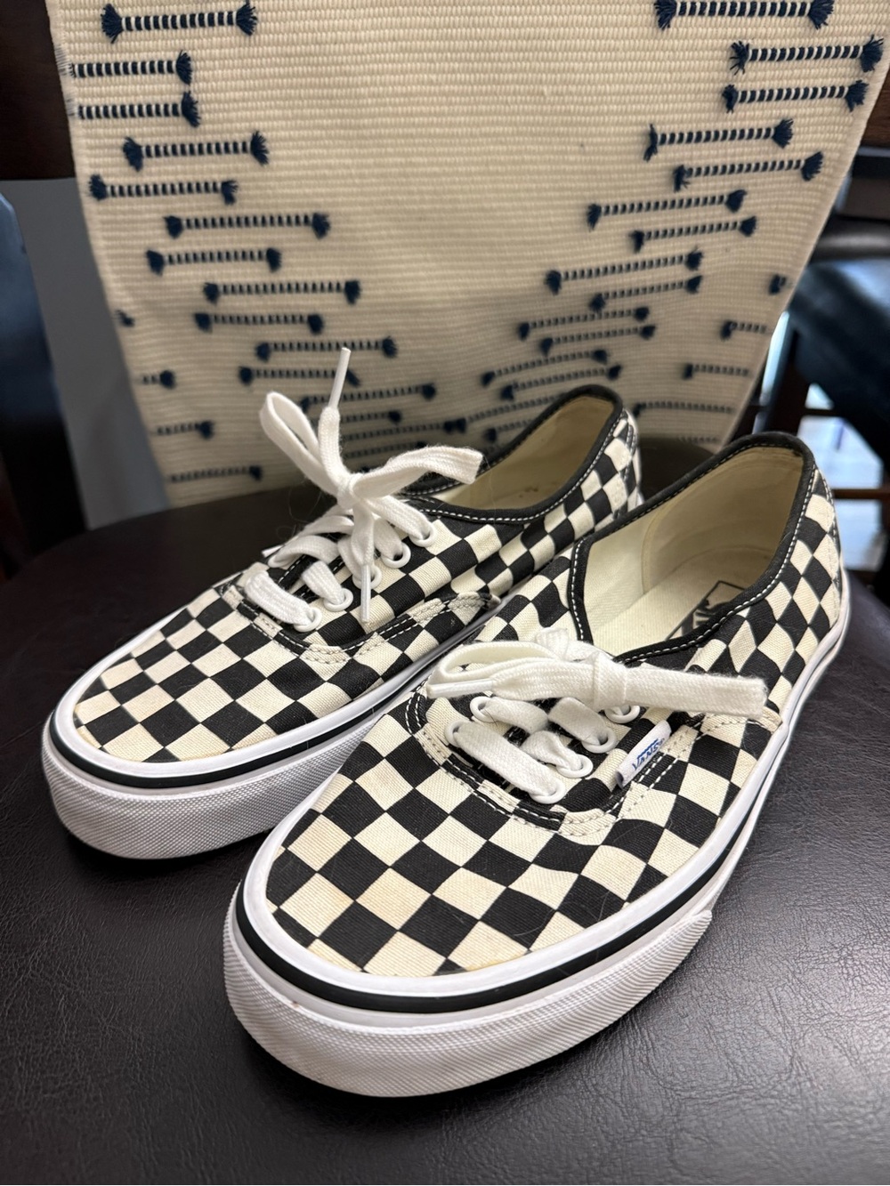 Vans Womens/Mens Black and White Checkerboard Lace-Up Sneakers